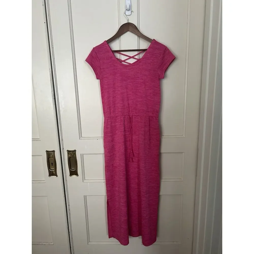 Talbots Soft Drape Jersey Drawstring Maxi Dress Womens Size XS Pink Classic
